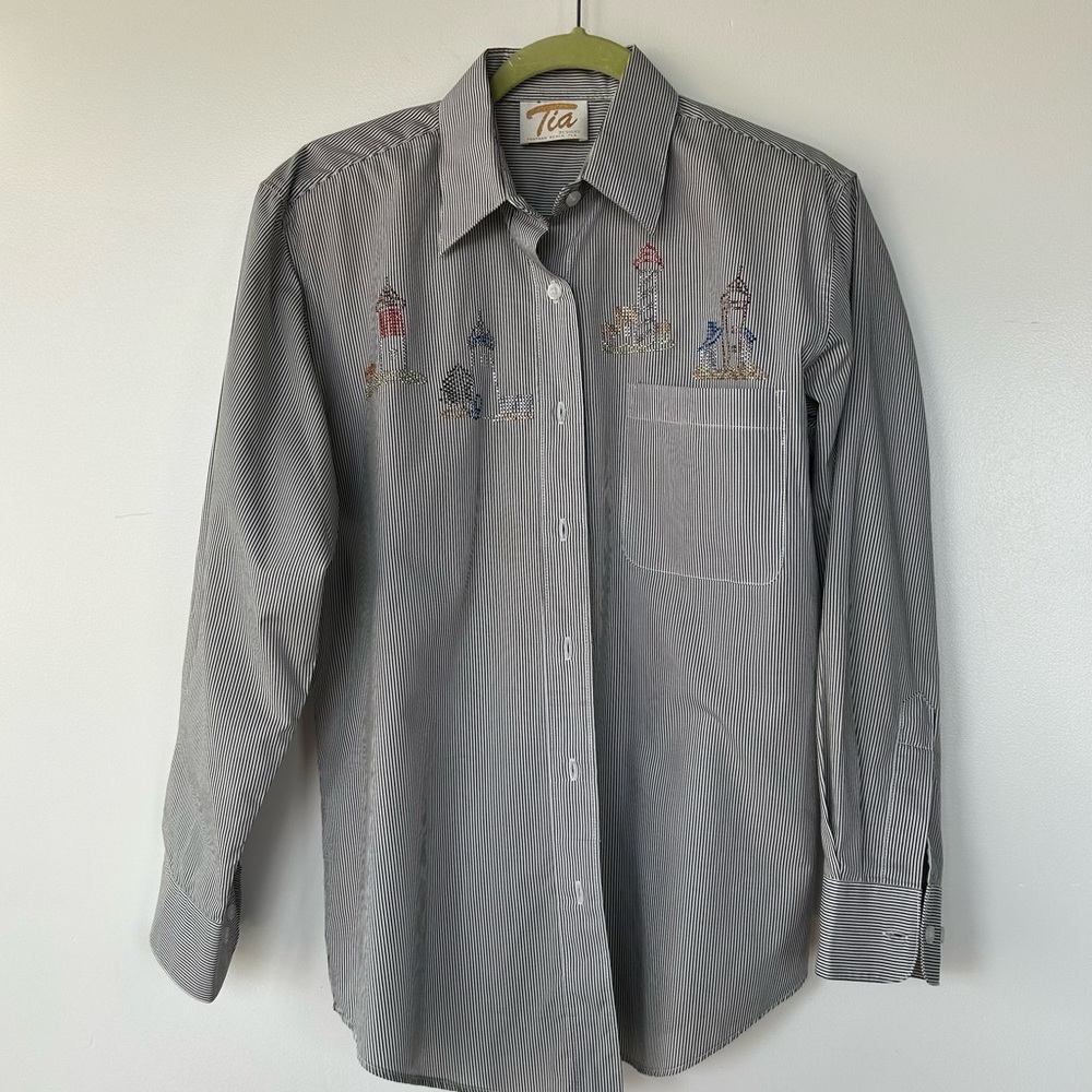 Tia Design lighthouse embellished shirt